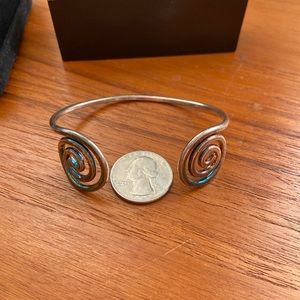 Vintage Sterling Silver Bracelet Open Bangle Stonehenge Spiral Swirls 90s Celtic